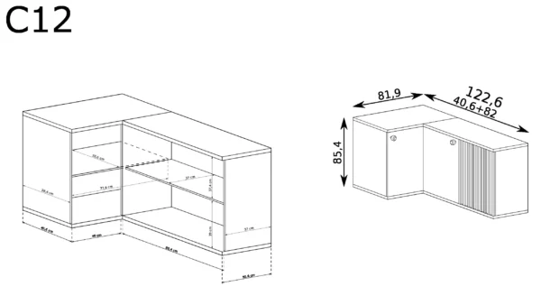Komoda narożna z lamelami Cali