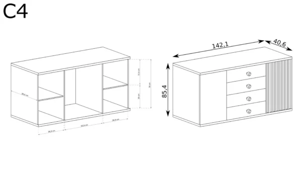 Nowoczesna duża komoda z lamelami Cali